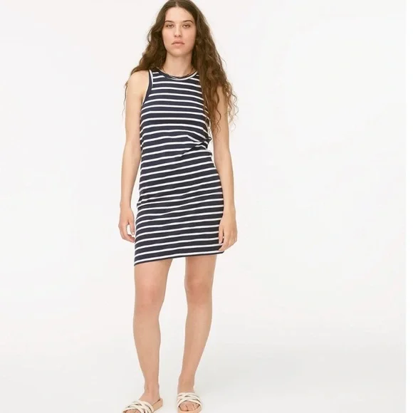 J Crew Nautical Striped Knit Cutaway Mini Dress NWT Large - Picture 1 of 8